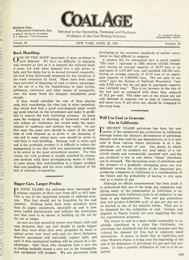 Coal Age Magazine 1926
