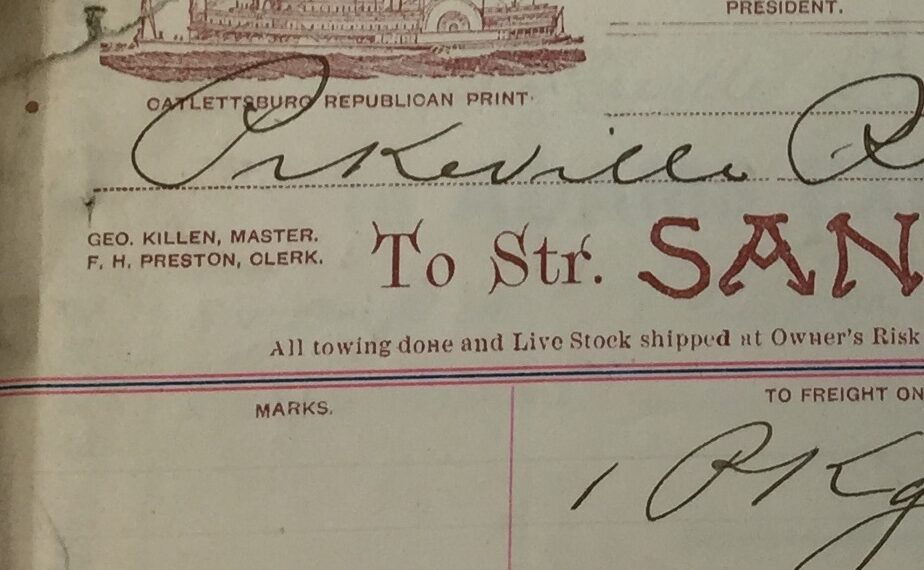Steam Boat Freight Tickets to Pikeville